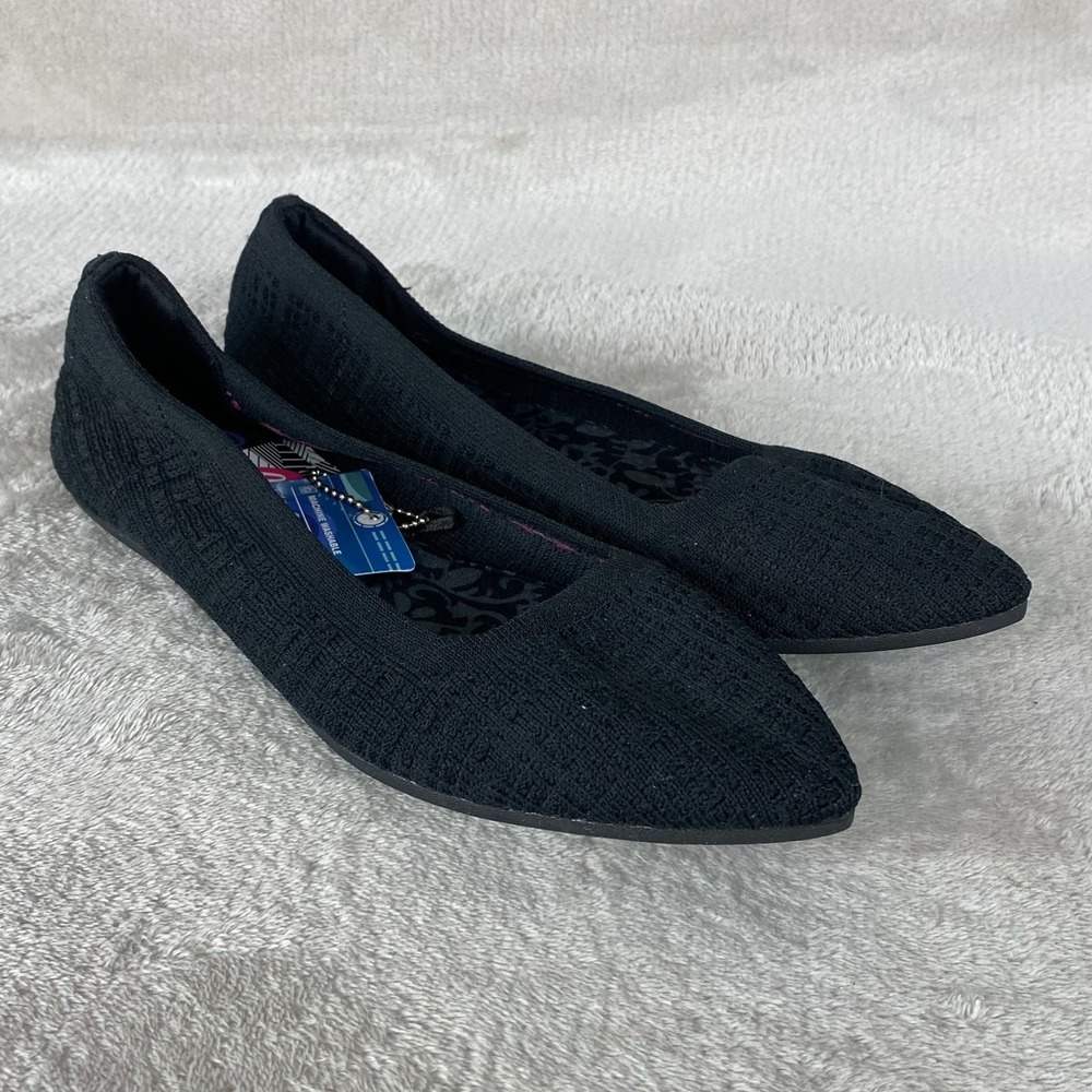 Skechers Cleos Love Spell Point Ballet Flat Shoes Women Size 7.5 Black Knit NEW